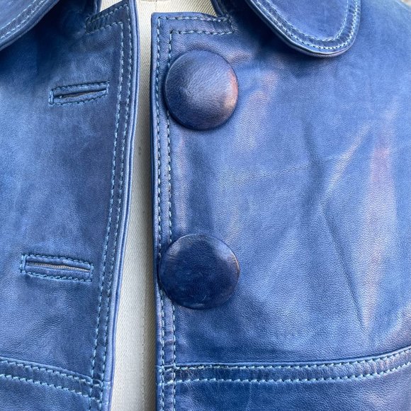 Women's Blue Danier Leather Jacket - Picture 2 of 5